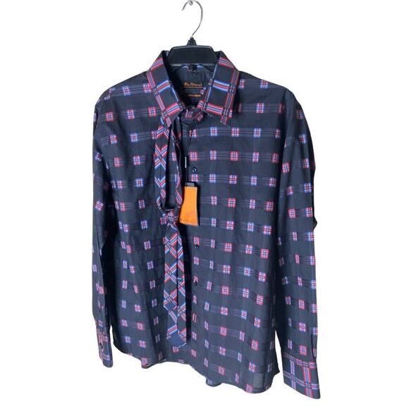 Ben Sherman Premium Special Brew Mens Shirt Size XXL With Matching Tie Plaid - Picture 3 of 9